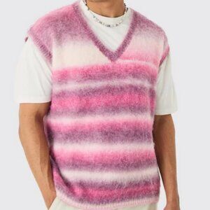REGULAR KNITTED BRUSHED STRIPE V NECK TANK